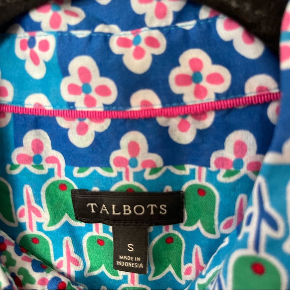 Talbots Classic Cotton Button Front Shirt Retro Multi Floral Tulip Print Top - Picture 10 of 10